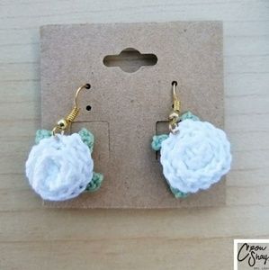 White Rose Earrings (crochet)